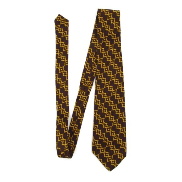 Vintage 70s Resisto Wide Necktie Brown Yellow Retro Geometric 54x4" Made in USA - Picture 1 of 9